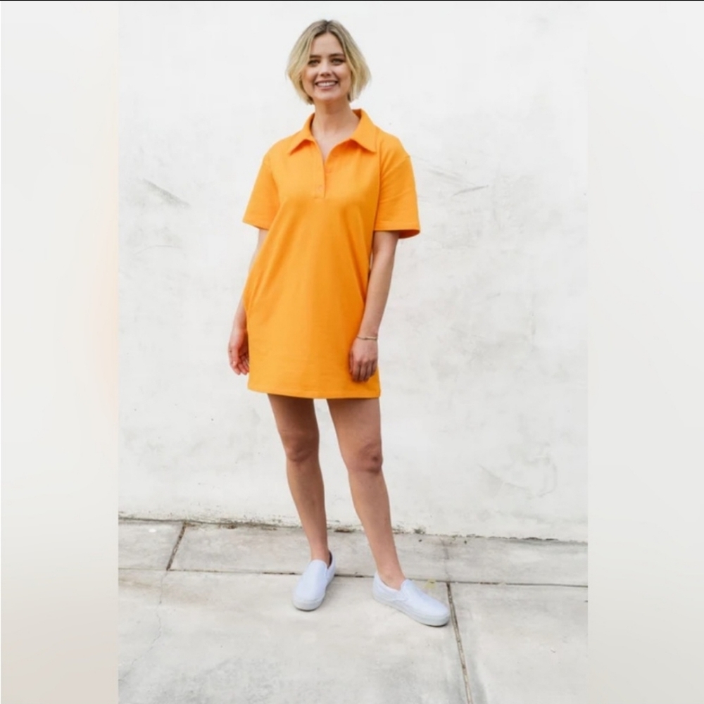 Smash and Tess orange golf shirt dress